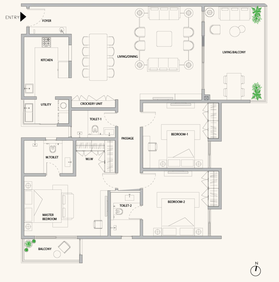 3 BHK Type 1 Floor Plan